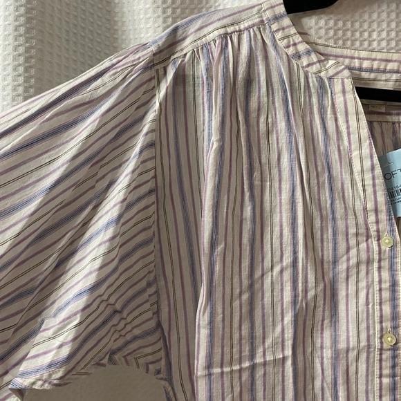 NWT LOFT Petite Striped Balloon Sleeve Woven Top - Picture 2 of 6
